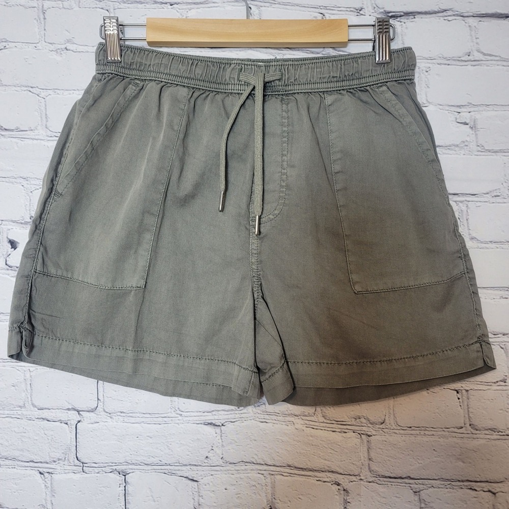 Revery Womens Sage Green Cotton Drawstring Elastic Waist Shorts Small Casual